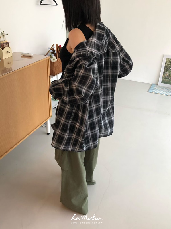 格紋襯衫口袋外套